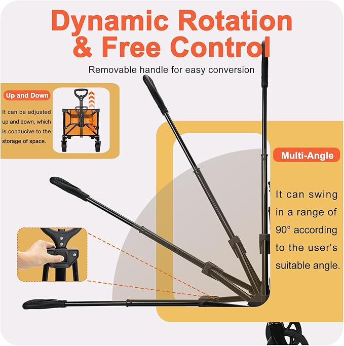 Collapsible Wagon Cart with Wheels, Heavy DutyFoldable Wagon Cart with 230lbs Weight Capacity, UtilityBeach Wagons Portable for Outdoor, Grocery, Camping,Shopping, Orange