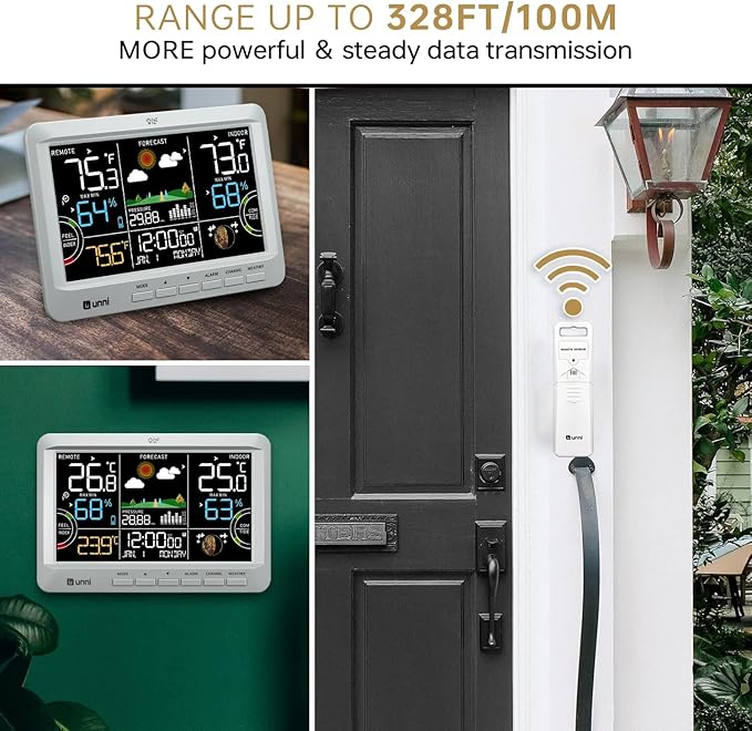 Weather Station Wireless Indoor Outdoor Thermometer with Heat Dew Mold, Thermometer Inside Outside with Calendar and 3 Adjustable Backlight Grey