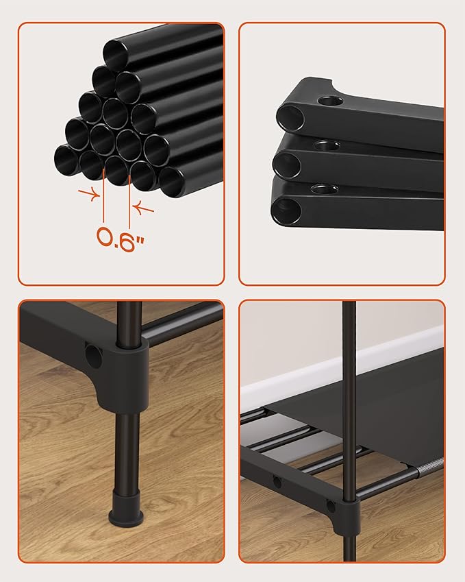 Portable Closet, 81.5 Inch Extra Large Capacity Wardrobe Closet with Cover, Clothes Storage Organizer with Shelves and 5 Hanging Rods, Easy to Assembly, Black PCT136B01