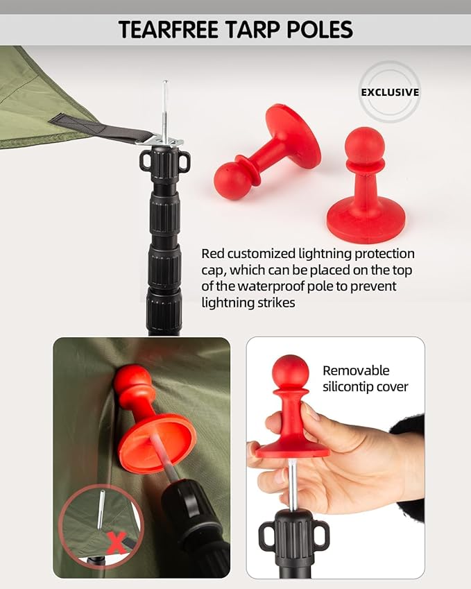 Tarp Poles Heavy Duty Adjustable, AVOFOREST Aviation Aluminum 8.7FT Tent Poles Lengthen and Thicken with Protection Cap Awning Poles Set of 2 for Hiking