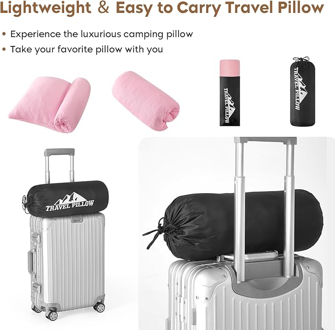 Small Shredded Memory Foam Pillow, Camping Pillow Travel Pillow - Compressible Medium Firm, Breathable Cover, Ideal Backpacking Hiking, Airplane and Car (Apricot Pink, S)