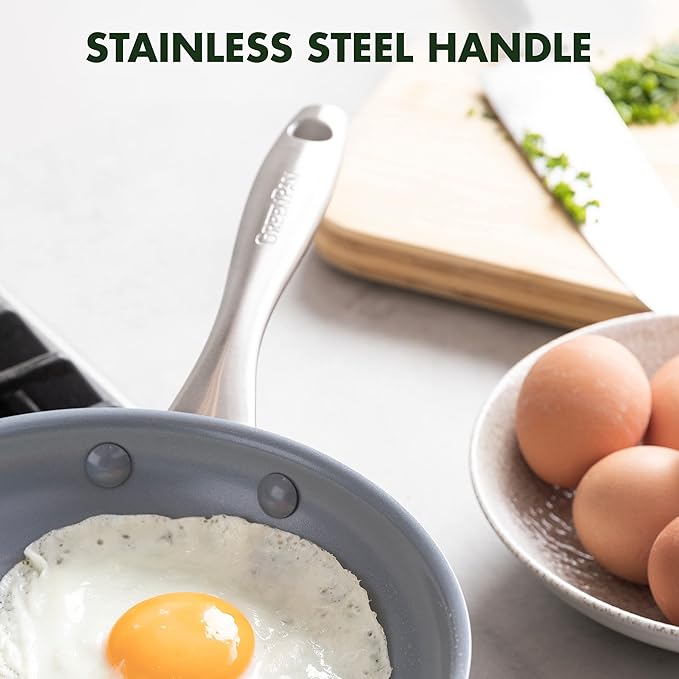 GreenPan Lima Hard Anodized 8" Frying Pan Skillet Nonstick, Ceramic Nonstick, PFAS-Free Nontoxic Pots and Pans, Oven & Broiler Safe, Stainless Steel Handle, Cookware for Eggs & Omelet, Gray