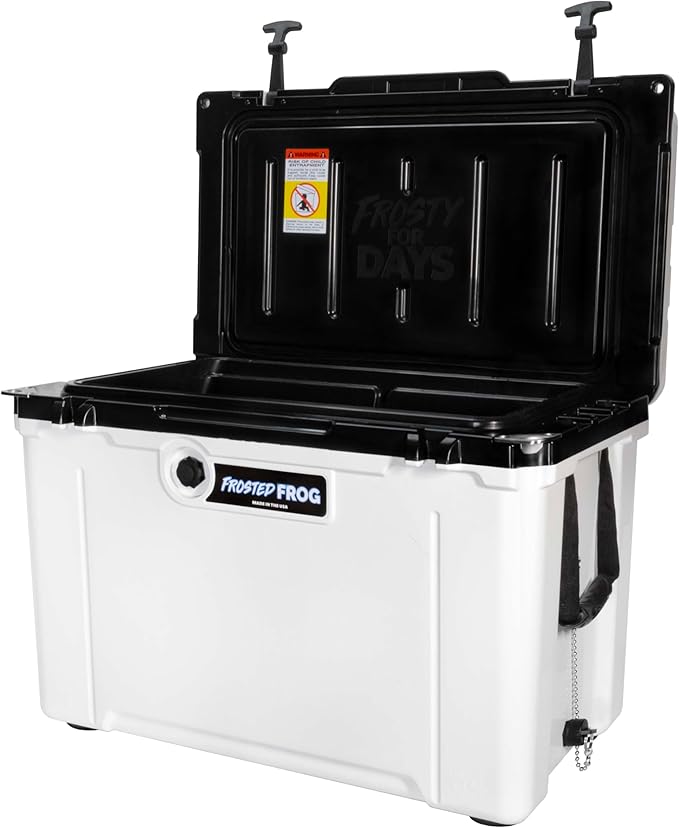 Made in USA Frosted Frog Hyper-Light 54 Quart Hard Cooler Insulated Portable Ice Chest Box for Beach, Beverages, Camping, Fishing, Boat, Barbecue, 30% Lighter Than Rotomolded Coolers