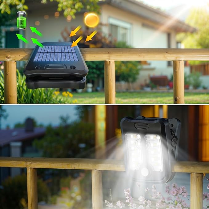 Tryme Small Solar Lights for Chain Link Fence Outdoor Motion Sensor Clip on Solar Lights for Garden Gate Deck Step Patio Camping 4 Pack