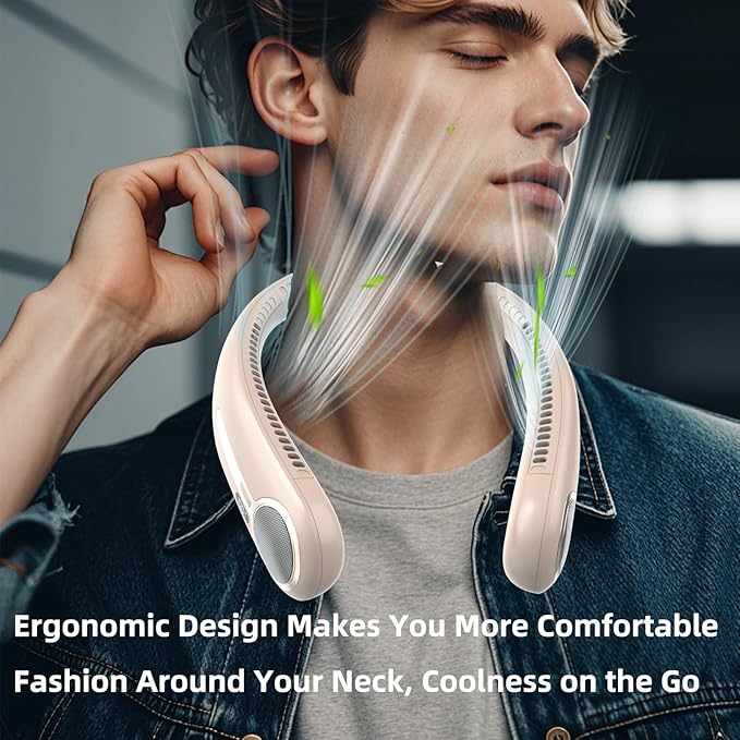 Portable Neck Fan,Gift Ideas,Personal Wearable Bladeless Fan,360° Cooling,LED Display,4-Speeds,6000mAh Rechargeable,Powerful Wind,Outdoor Travel Camping,Birthday Gifts for Men Women Dad Mom (Brown)