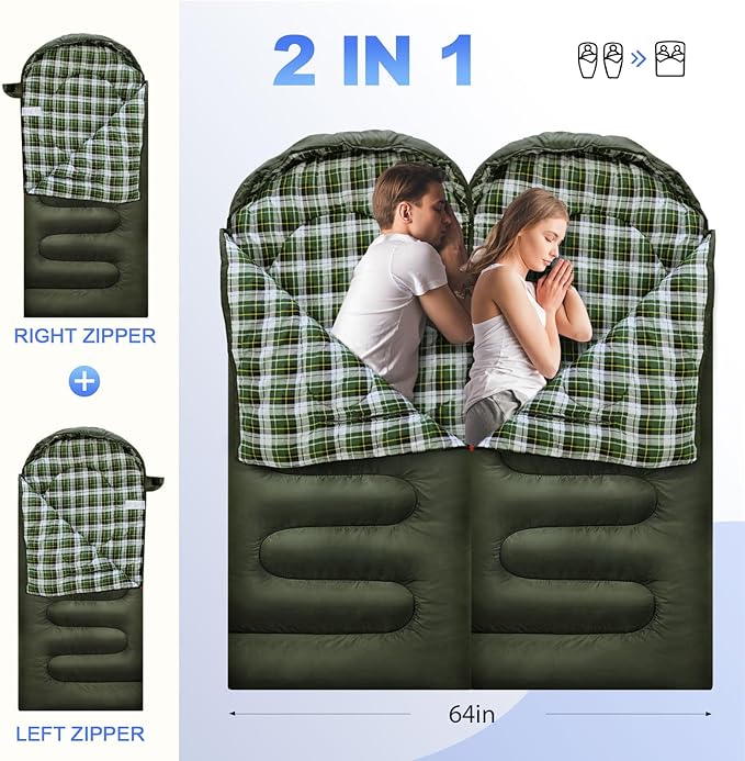 Flannel Sleeping Bag Cotton 0 Degree Cold Weather for Adults XXL Wearable Sleeping Bag 4 Seasons Waterproof with Compression Sack