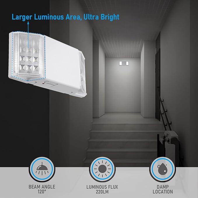 TORCHSTAR LED Emergency Lighting, Commercial Emergency Lights with Battery Backup, UL Listed, Two Square Heads, AC 120/277V, Hardwired Emergency Exit Light Fixtures for Business, Pack of 4