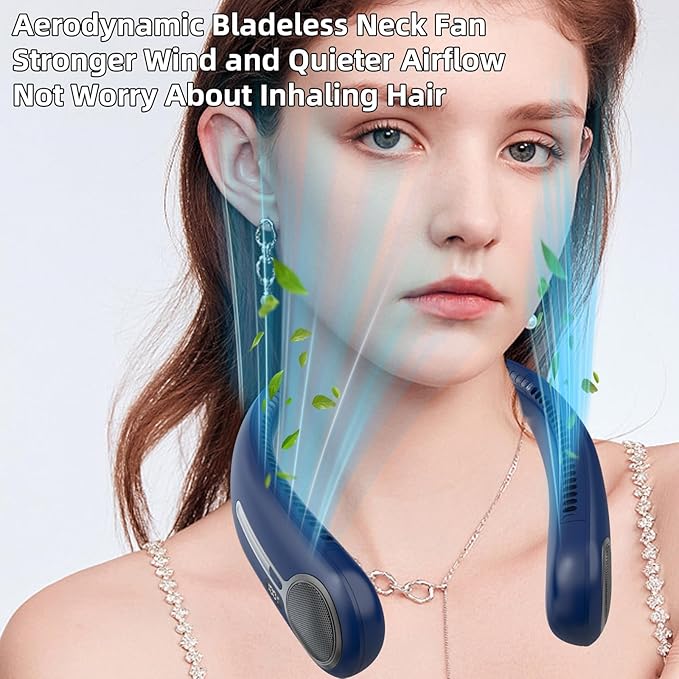 Portable Neck Fan,Gift Ideas,Personal Wearable Bladeless Fan,360° Cooling,LED Display,4-Speeds,6000mAh Rechargeable,Powerful Wind,Outdoor Travel Camping,Birthday Gifts for Men Women Dad Mom (Blue)