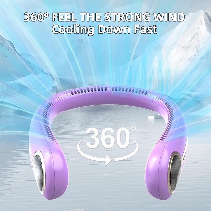 Portable Neck Fan,Gift Ideas,Personal Wearable Bladeless Fan,360° Cooling,LED Display,4-Speeds,6000mAh Rechargeable,Powerful Wind,Outdoor Travel Camping,Birthday Gifts for Men Women Dad Mom (Purple)
