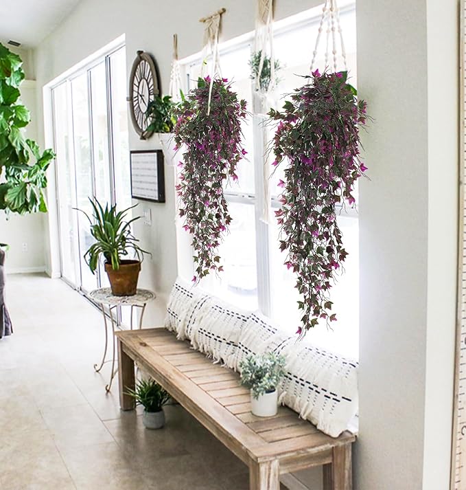 RECUTMS Artificial Hanging Plants Fake Ivy Plant Faux Plants Hanging UV Resistant Artificial Plants for Outdoor Garden Porch Decor Indoor Table Wall Room Office Decoration(Fuchsia)