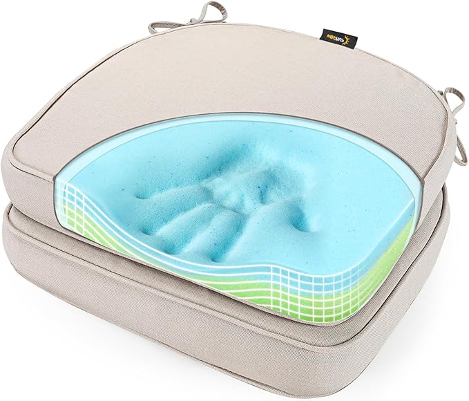 SUNROX Gel Memory Foam Chair Cushions, FadeShield Water-, Stain-Resistant Durable Reversible Seat Cushion Pads with Ties for Indoor/Outdoor Kitchen Dining Office 17"x16" Set of 2, Cream