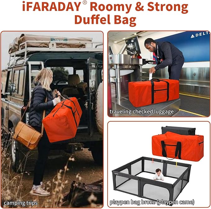 Foldable Duffle Bag for Travel - 75L Large Spare Travel Duffel Bag Lightweight with Trolley Sleeve - Orange