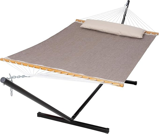 SUNCREAT Portable Hammock with Stand Included, Stand Alone Backyard Hammock for 2 Person, 450 lbs Capacity, Brown