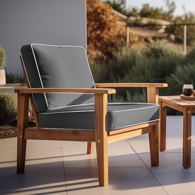 PNP FKJP 2 Pack Outdoor Chair Cushion 20" X 20" X 4", Waterproof Outdoor Seat Cushions with Non-Skid Ties,Dark Gray (Cushion + Cover)