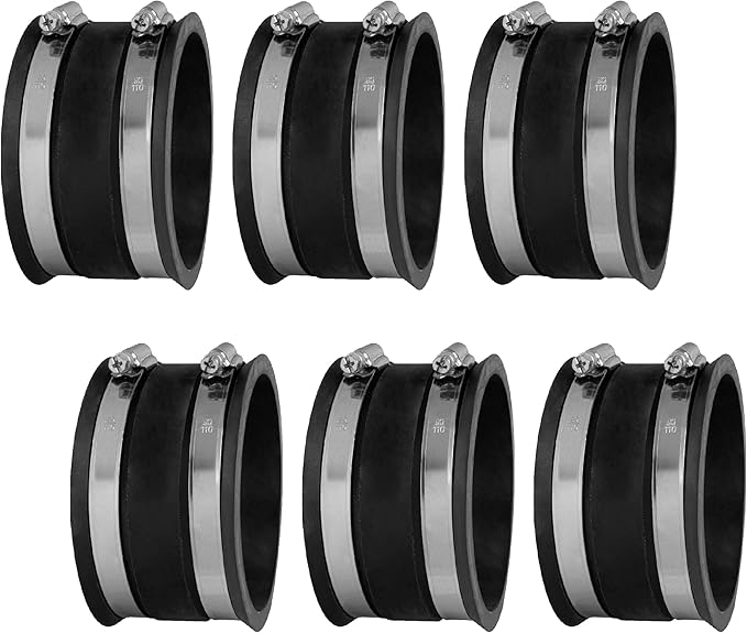 POWERTEC 70149-P6 4 Inch Dust Control Flex Cuff with Steel Hose Clamps, Hose Connector Rubber Cuff Coupler For Woodworking Dust Collection Fittings, Dust Collector Accessories & Machinery, 6 pack