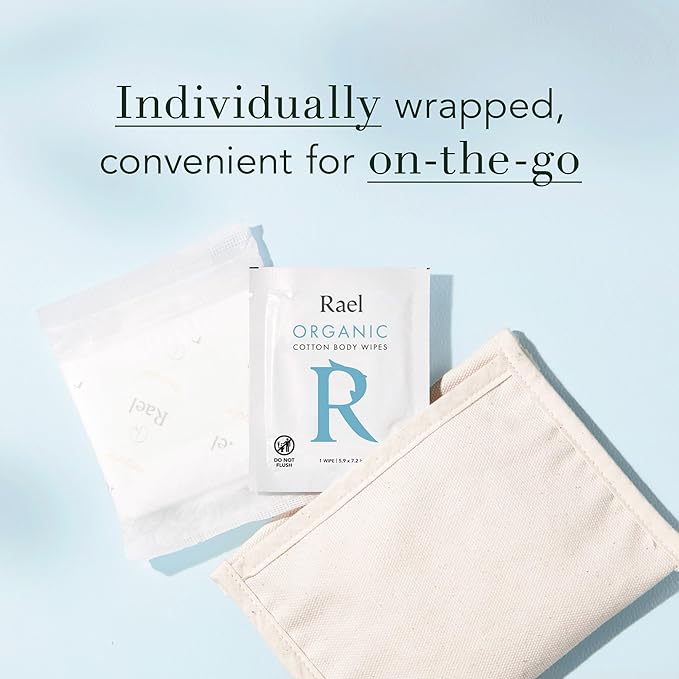 Rael Organic Cotton Wipes - Body Cloth, Individually Wrapped, All Skin Types, Vegan, Cruelty-Free, Unscented (10 Count, Pack of 4)