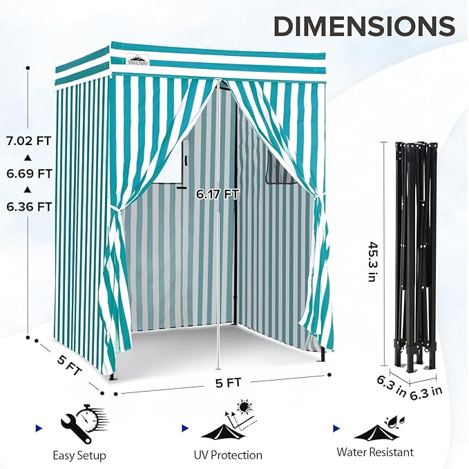 EAGLE PEAK Flex Compact 5x5 Pop-up Canopy Changing Room, Portable Privacy Dressing Room for Indoor Fashion Photoshoots, Camping, or Pool, White/Light Blue
