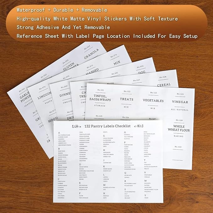 6 Pack Glass Jar with Airtight Bamboo Lid and White 132 Kichen Pantry Labels Preprinted - 28 Oz Clear Round Glass Food Storage Containers set For Tea Coffee Bean Cookie