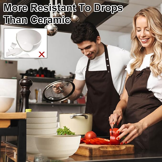 Homienly Wheat Straw Bowl Set, Large Cereal Bowls 6 PCS, Salad Bowls, Large Soup Bowl,Serving Bowl for Kitchen, Picnic, RV, Camping, 60 OZ Microwave and Dishwasher Safe Big Bowl Set- Beige