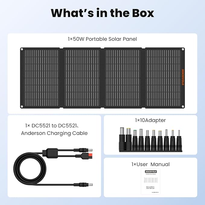 N-Type 16BB 50W Portable Solar Panels,Foldable Solar Panel Charger IP68 Waterproof with USB-A and USB-C Ports DC 18V Output for Small Power Station Outdoor Camping RV Trip