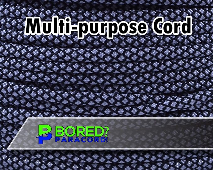 BORED? PARACORD! 550 lb Paracord - Ideal for Crafting, Camping, DIY Projects, Active & Military Outdoors - Strong Survival Rope - Tactical Parachute Cord Type III - Silver Diamonds 50 Feet