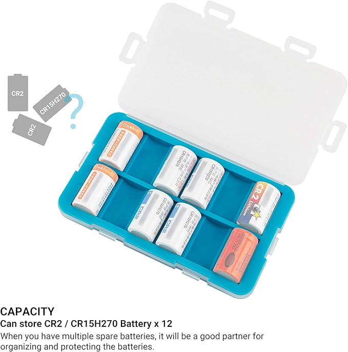12 Slots CR2 Battery Case, CR2 Battery Holder CR15H270 Battery Storage, Shockproof & Water-Resistant Battery Case, PP Shell Ultra-Slim Easy to Carry