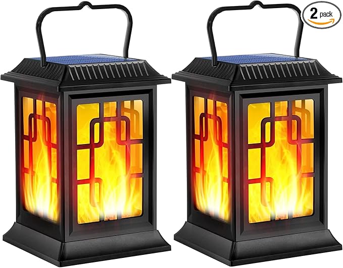 Solar Lanterns Outdoor Waterproof Hanging Solar Lanterns Garden Lights Solar Powered Flame Lights LED Lights for Patio Pathway Deck Yard (2 Pack)