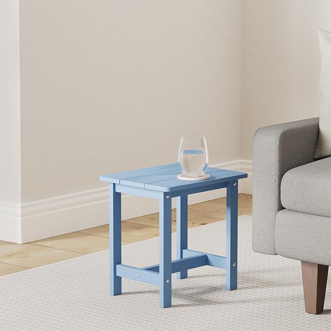 LUE BONA Outdoor Side Table, HDPS Small Outdoor Adirondack Side Tables, Outside End Table for Patio, Porch, Deck, Pool, Weather Resistant/Easy Maintenance, Navy Blue