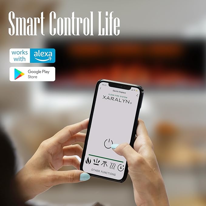 Benrocks 42'' WiFi-Enabled Electric Fireplace Insert - Alexa & App Control, 13 * 13 * 3 Color Combinations, Smart Fireplace Heater, Timer, Logs & Crystals Included, 750/1500W