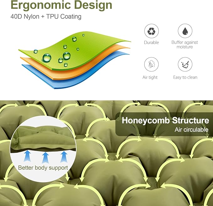 Night Cat Inflatable Sleeping Pads Mat Bed with Pillow Foot Pump for Camping Backpacking Hiking Ultra-Light Compact Comfortable Extendable 77"x25.5"