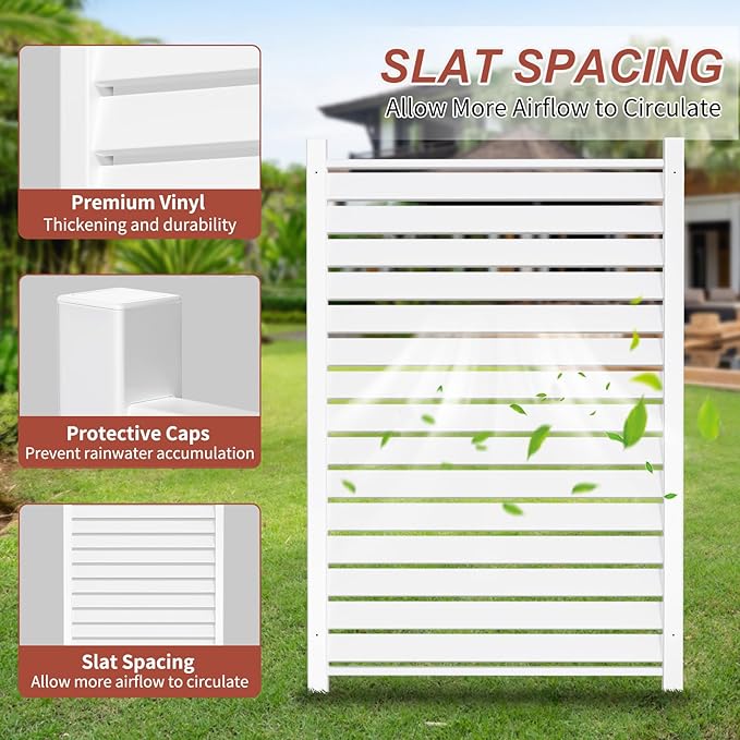 LILYPELLE 38in W x 60in H Air Conditioner Fence, 1 Panel PVC Outdoor Privacy Screen with Metal Stakes, Outside Trash Can Pool Equipment Enclosure Panels Decorative Fences