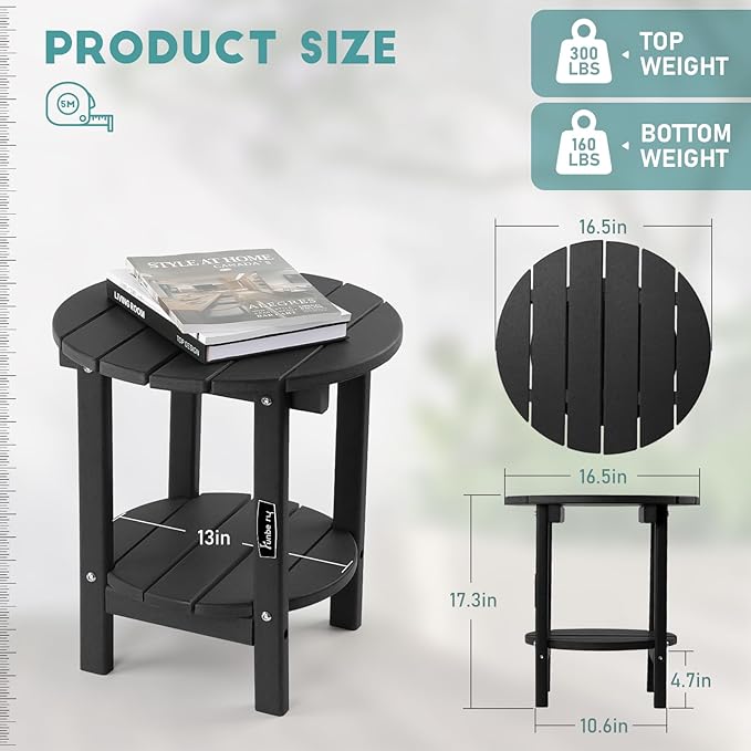 FUNBERRY Outdoor Adirondack Side Table, 2-Tier Patio End Tables, HDPE All Weather for Outside