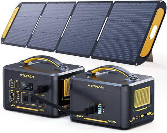 VTOMAN 3096Wh Portable Power Station Bundle with Extra Battery & 200W Solar Panel Included - Up to 3600W Solar Power Generator for Home Backup, Off-grid, Road Trip, RV, Camping, Fishing, Emergency