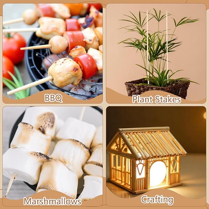 150PCS 16" Bamboo Skewers Sticks for Barbecue Smores Marshmallows Chocolate Fountain Plant Stakes Fruit and Crafting,Φ=4mm