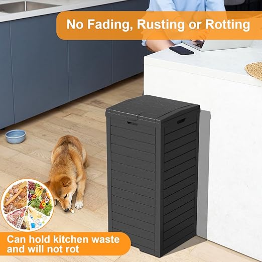 Vixzen 38Gallon Outdoor Trash Can with Lid,Waterproof Resin Waste Bin,Lightweight,Large Sturdy Garbage Bin for Patio,Kitchen,Backyard,Black