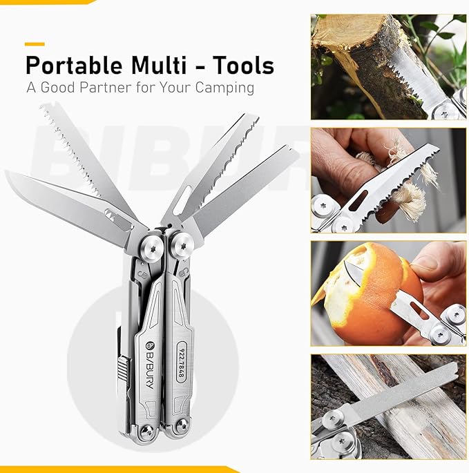BIBURY Multitool BI2038A, 19-in-1 Stainless Steel Multi Tool with Fold-able Pliers, Screwdriver Sleeve, Scissors, Pocket Knife, Nylon Sheath, Muti-tool for Camping Survival Hiking Hunting Repairing