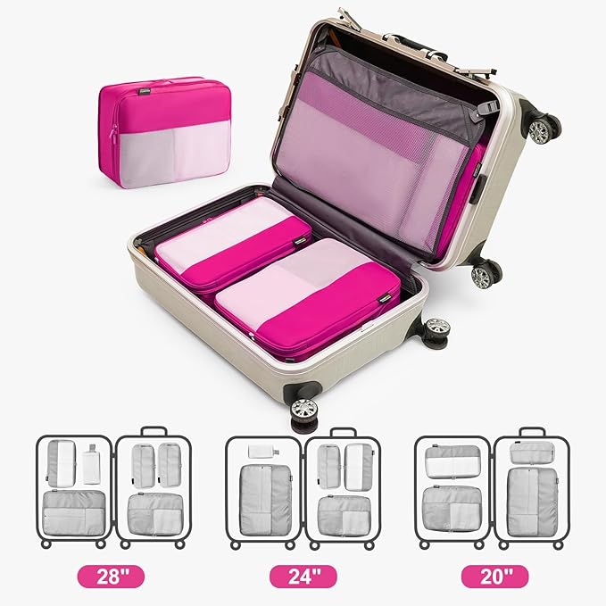5 Set Compression Packing Cubes for Travel, Space Saving Luggage Organizer Bags (Rose Red)