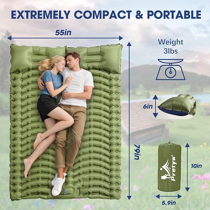 Sleeping Pad for Camping - Ultralight Camping Mattress with Pillow, Built-in Foot Pump, Compact Inflatable Portable Mat for Backpacking, Hiking, Car Traveling, Beach, Tent