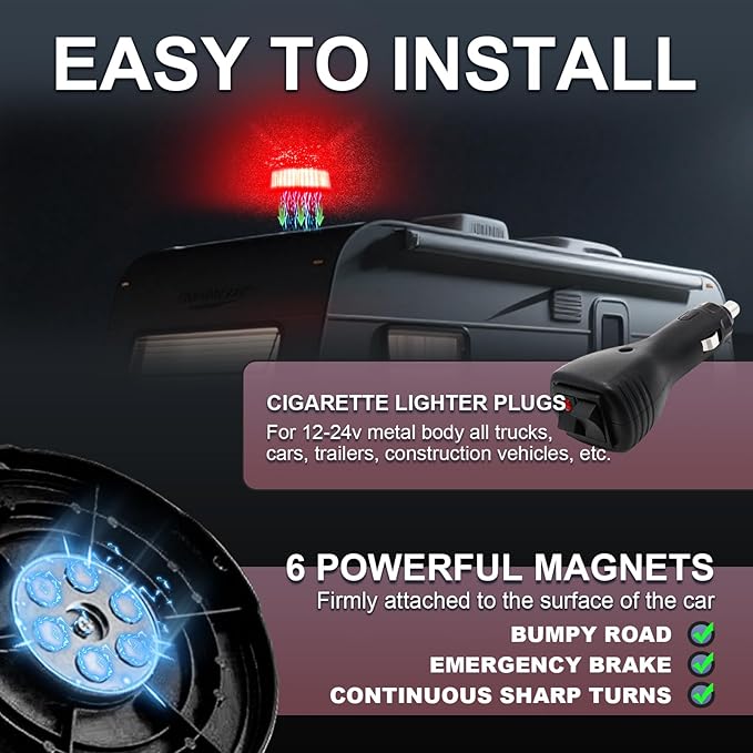 Red Beacon Lights, Magnetic Beacon Light, LED Rooftop Strobe Emergency Flashing Warning Beacon Lights with Magnetic for Trucks Vehicles Tractor Forklifts Snow Plow Boat Trailer Car Bus ATV SUV