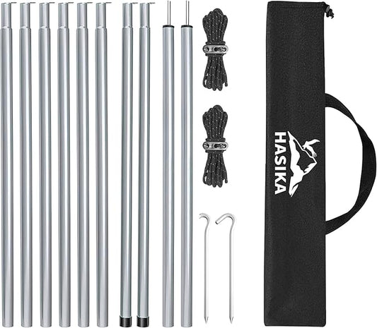 Hasika Camping Tent Pole Repair Kit Including Ropes Stakes Adjustable from 30" to 74.8" Replacement for Tarp Awning Rainfly 2 Set (10 Sections)