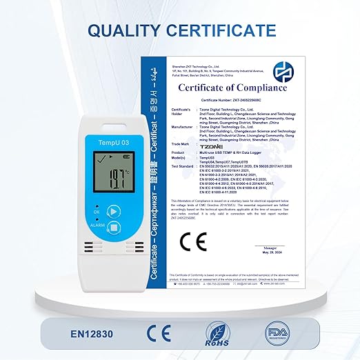 Tzone Reusable Temperature and Humidity Data Logger USB,Temp Recorder Humidity Logger with PDF&CSV Report,Digital Refrigerator Thermometer Hygrometer 32000 Recording for Lab Food Storage,LED Alarm