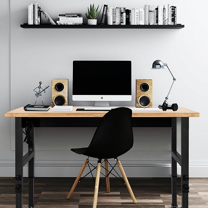 48" Adjustable Work Bench, Rubber Wood Top Workbench Heavy-Duty Work Table with Power Outlet,workbenches Wheels, 2000 LBS Load Capacity Hardwood Work Benches for Garage, Workshop, Home, Office