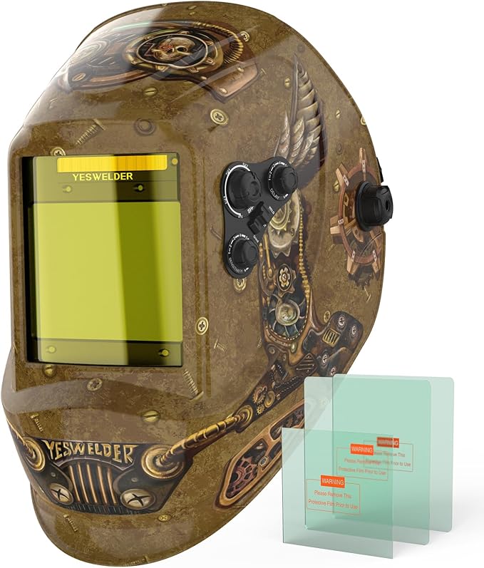 YESWELDER Large View Auto Darkening Welding Helmet, Blue Light Blocking, 1/1/1/1 True Color Solar Powered Welder Hood Mask with 4 Arc Sensors, Wide Shade 3/5-9/9-13 for TIG MIG ARC Cut and Grind