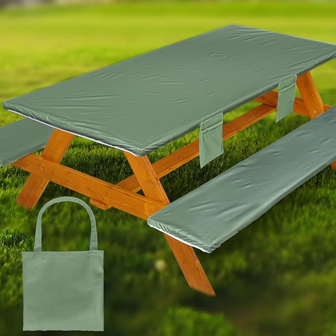 Picnic Table Cover with Bench Covers Vinyl Elastic Edges Fitted Rectangle Seat Tables Waterproof 3-Piece72X30in Set Outdoor Rectangular Folding Backing Tablecloth for Camping Over SizeTie-Dye123