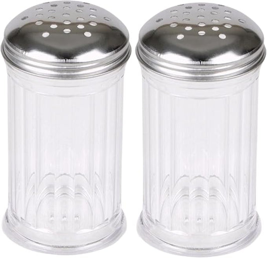 12 Oz Parmesan Cheese Shaker/salt and pepper shakers with Stainless Steel Lid, Clear Plastic seasoning shaker, sugar/spice dispenser, large salt and pepper shakers (360 ml) by GEEX DEPOT (2, 12 Oz)