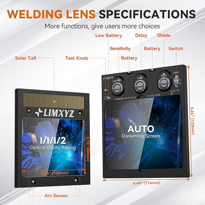 Auto Darkening Welding Lens True Color 5.24"x4.49" with 4 Arc Sensors, Adjustable Shade 4/9-13 for Welding Helmets/Hoods | Automatic Darkening Lens & Premium Welding Helmet Accessories