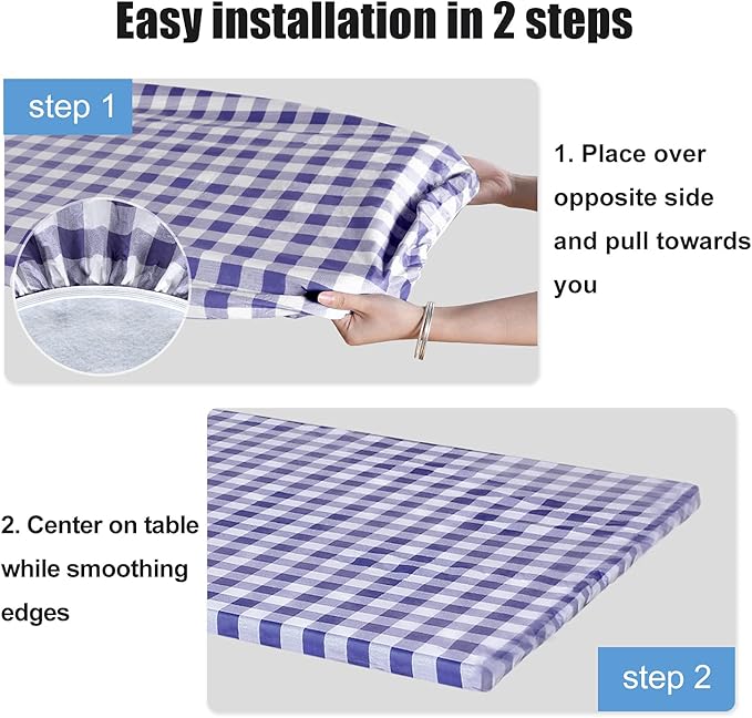 Fitable Checkered Picnic Table Cover Waterproof Vinyl Fitted Table Cover Flannel Backing Outdoor Indoor Tablecloth 30"x96" for Picnic, Travel, Holiday, Party, Folding Table, Navy