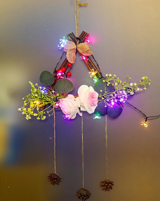 Pastel Flower String Lights Indoor Decorations, 33ft 100 LED USB Plug in Aesthetic Cherry Blossom Floral Lamp for Christmas Tree Vines Wall Ceiling Spring Garden Hanging Decor, Multicolored