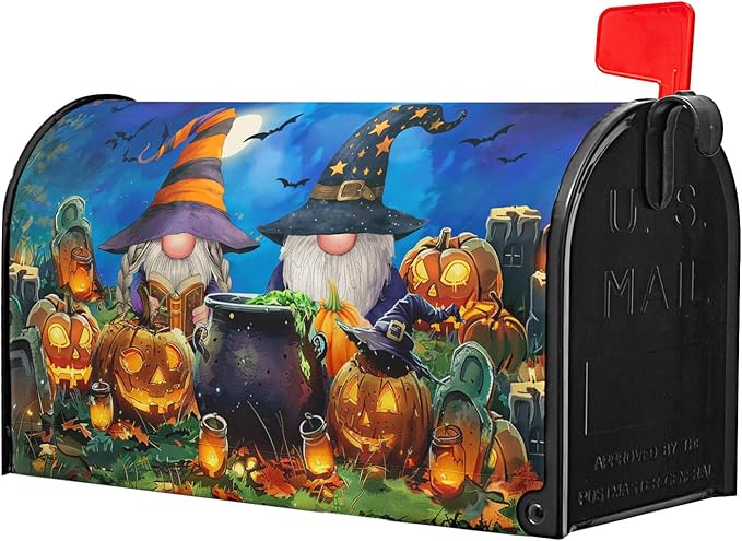 Halloween Gnomes Mailbox Covers Magnetic Standard Size Humor Spooky Pumpkins Waterproof Mail Box Cover Autumn Halloween Happy Holiday Letter Post Wraps for Home Garden Yard Outdoor 21x18 Inch