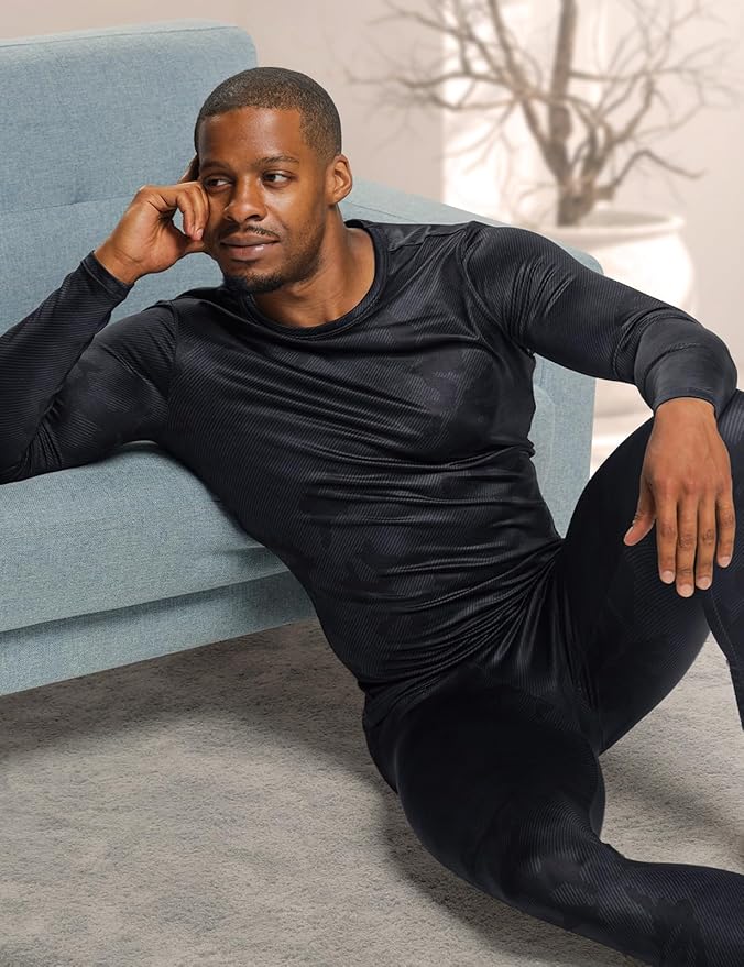 TSLA Men's Thermal Underwear Set, Microfiber Soft Fleece Lined Long Johns, Winter Warm Base Layer Top & Bottom